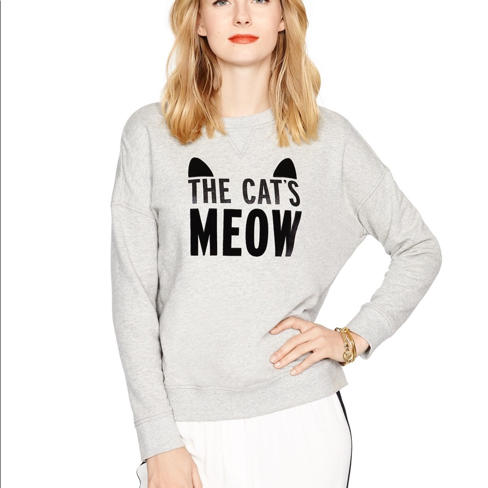 Kate Spade ♠️ The Cats Meow 😸 Grey sweatshirt size L  NWOT